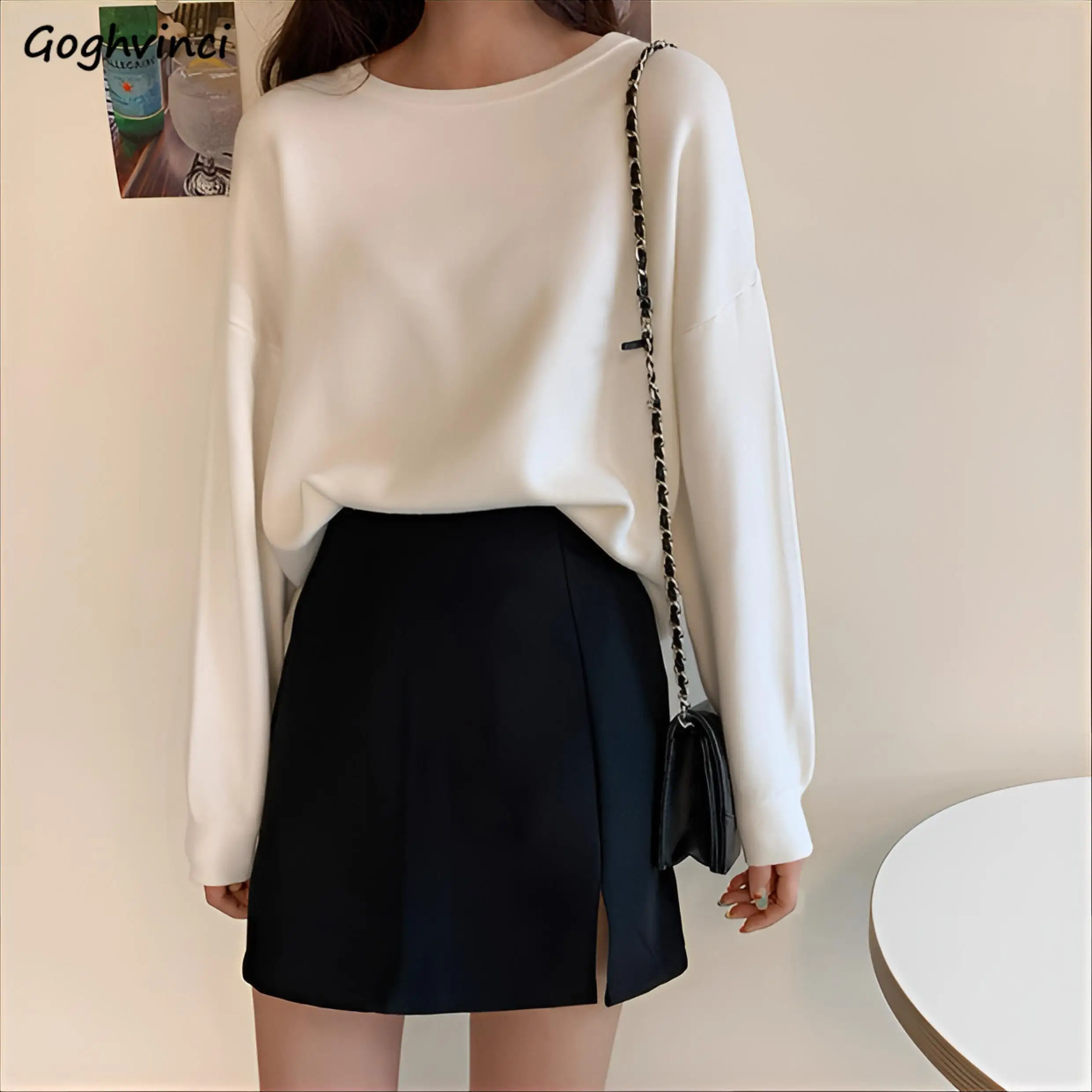 

Skirts Women Split Elegant Tailored Suit Fabric Solid Black High-Rise A-Line Spring Office Casual Daily Commute Korean Ulzzang