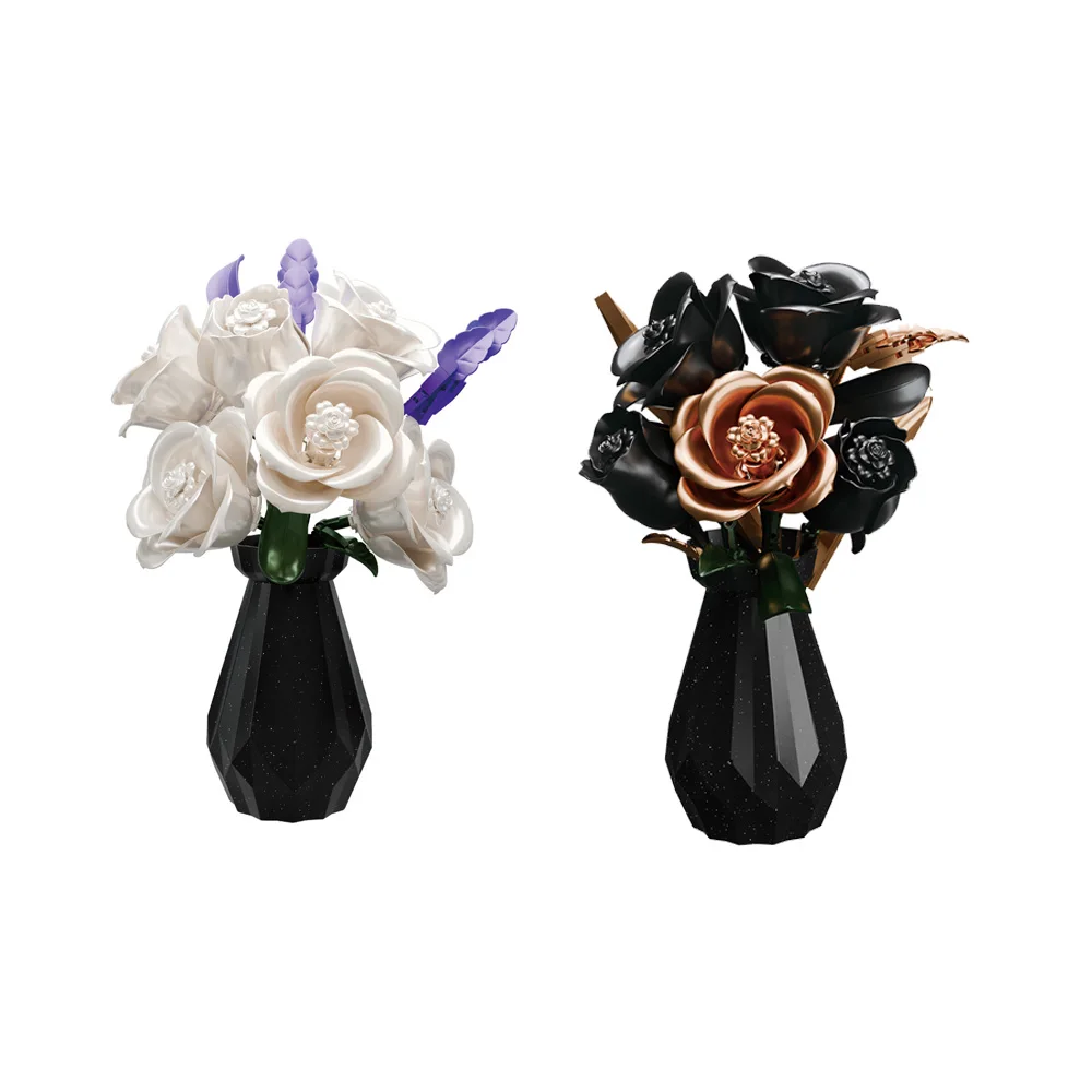 

Idea Gardening Building Block Black Gold White Rose Educational ToyS Flower Potted Plant Construction Brick Collection For Girl