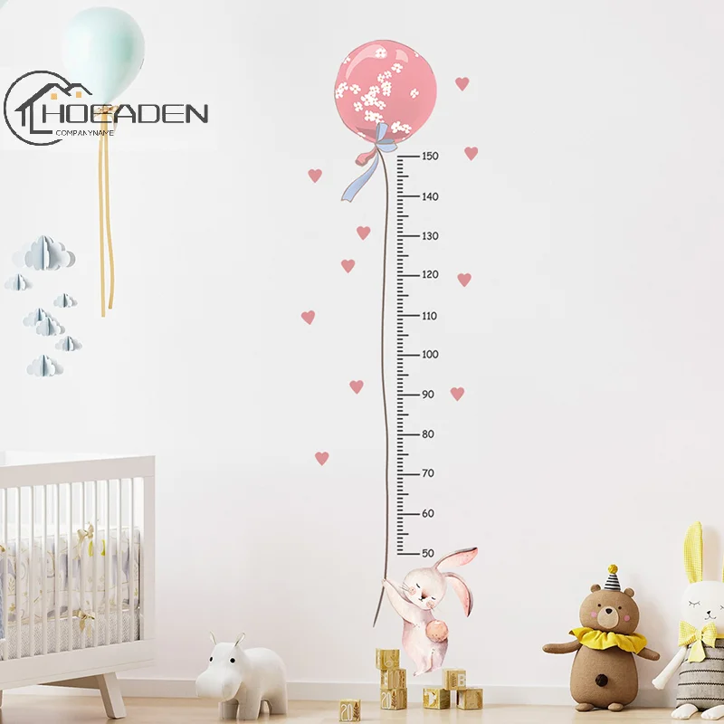 Balloon Rabbit Wall Stickers For Baby Girls Room Kids Room Height Ruller Grow Up Chart Height Measurement Wall Decals