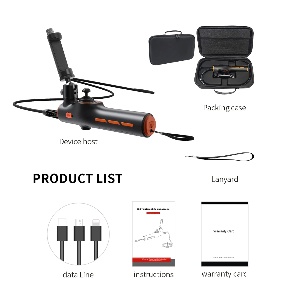 Kamera Inspeksi Pipa Mobil MS6mm Snake LED HD 360 Panoramic Endoskop Terhubung Ponsel Video Joystick Genggam Boreskop