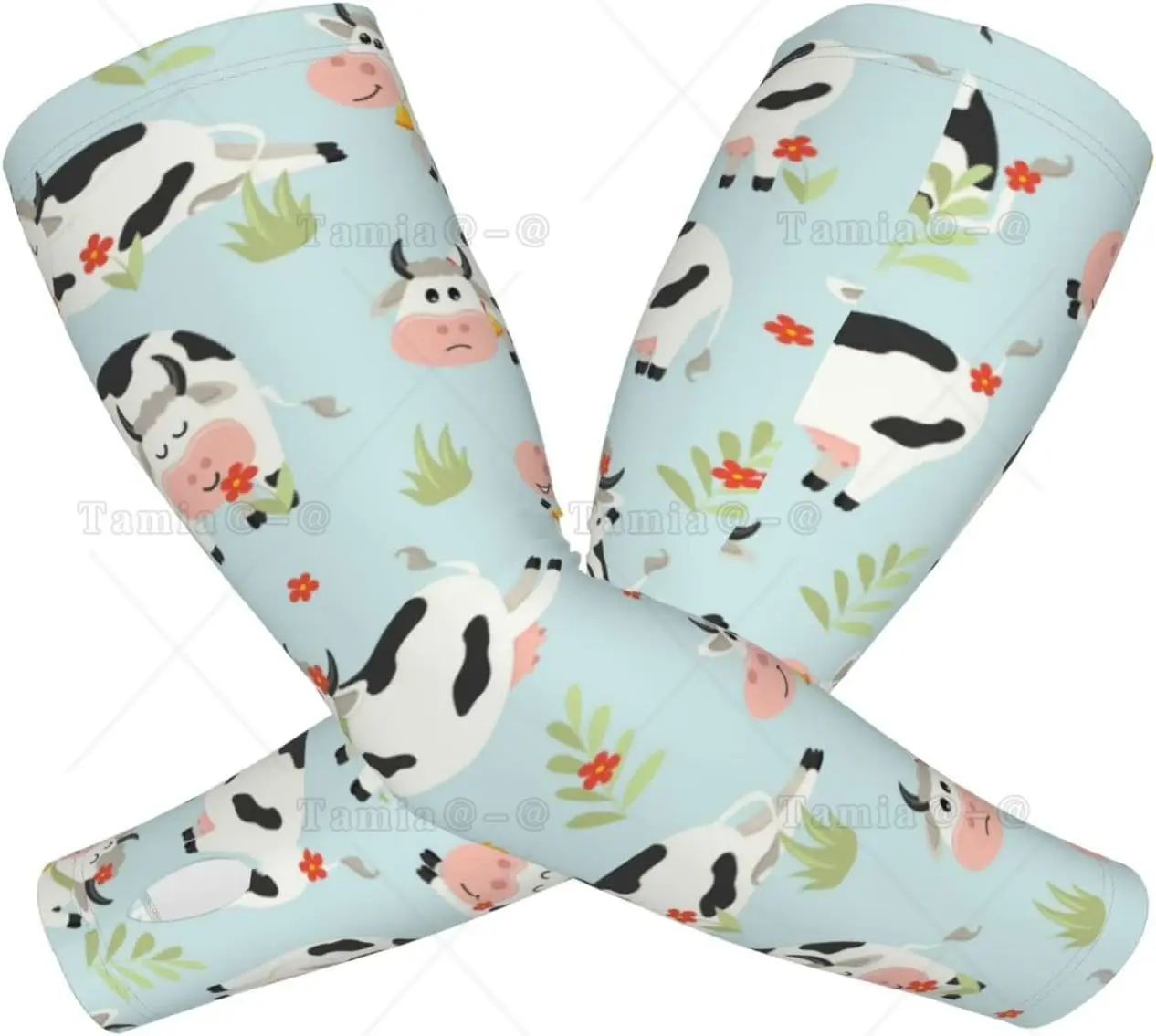 Cute Cows Print Arm Sleeves Cooling UV Sun Protection Sports Compression Sleeves for Men Women Golf Basketball Arm Sleeves