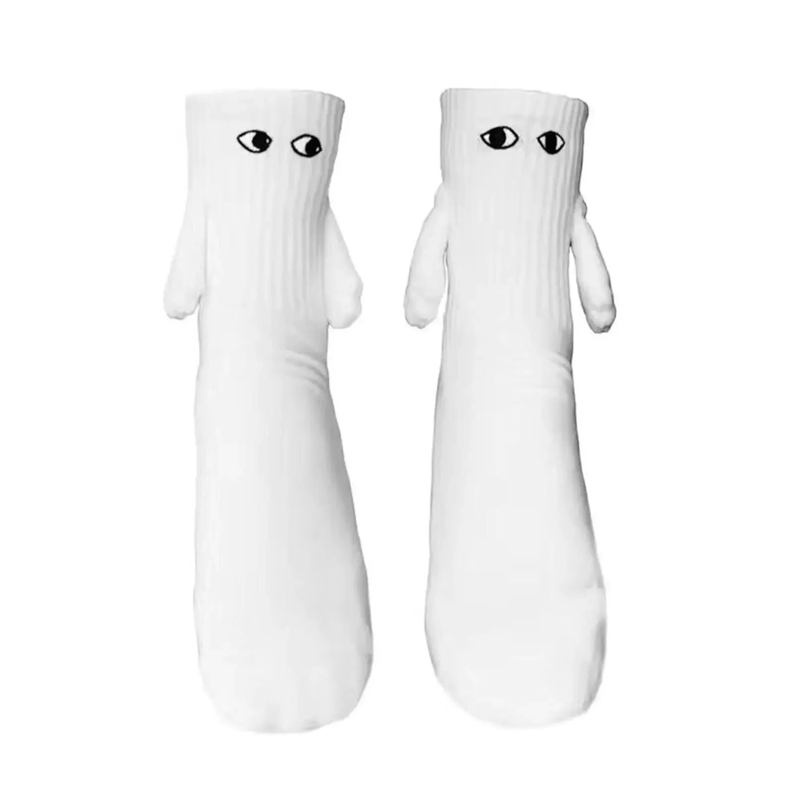 1 Pair Fashion Woman Socks Funny Creative Magnetic Attraction Hands Black White Cartoon Eyes Couples Socks