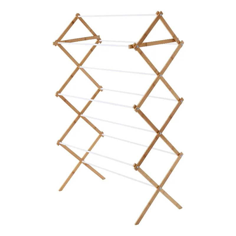 

Space-Saving Collapsible Bamboo Laundry Clothes Drying Rack