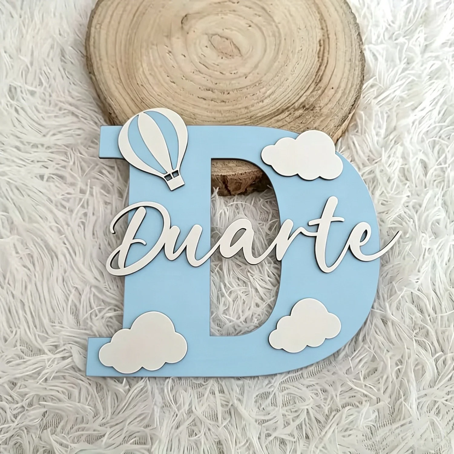 1pc Customized Cloud Hot Air Balloon Wooden Letter Ornament, Customized Initials, Home Decoration, 2D Flat Wall Decoration