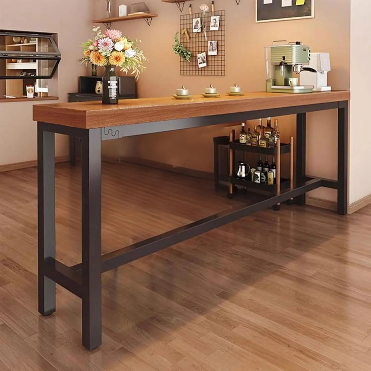 

Industrial Solid Wood Bar Table 40/47/55/63 Inch - Narrow Space Saving Counter Height Table for Kitchen Dining - Solid Wood Edge