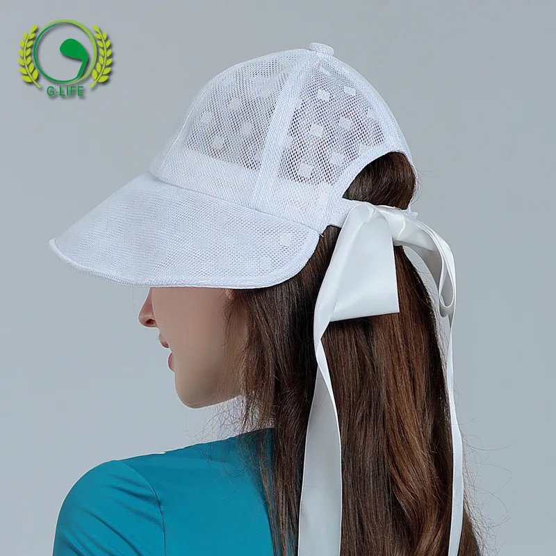 G LIFE Women\'s Golf Hat White Large Brim Sunshade Hats Sunscreen Face Covering Golf Sun Visors Lace Breathable Fisherman Caps