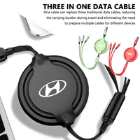 3 In 1 Retractable Phone Data Cable Type C USB Fast Charging Accessories For Hyundai Azera GDI i10 i20 i30 i40 ix20 ix35 Sonata