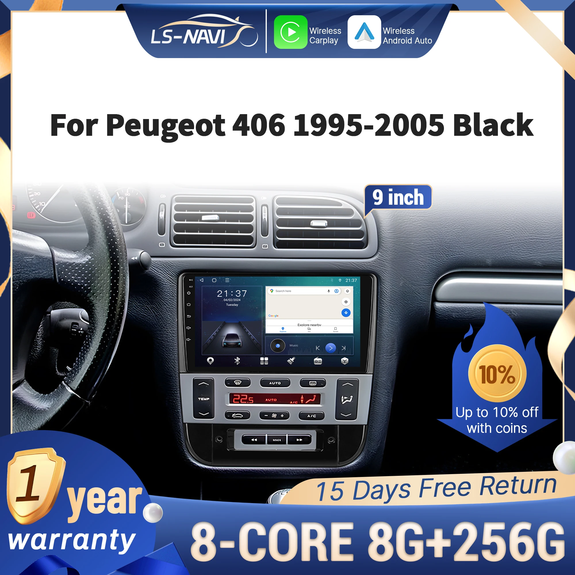 

Black CarPlay GPS Navigation System for Peugeot 406 1995-2005Wireless Multimedia 4G Touch Screen Head Unit with Rear Camera Supp