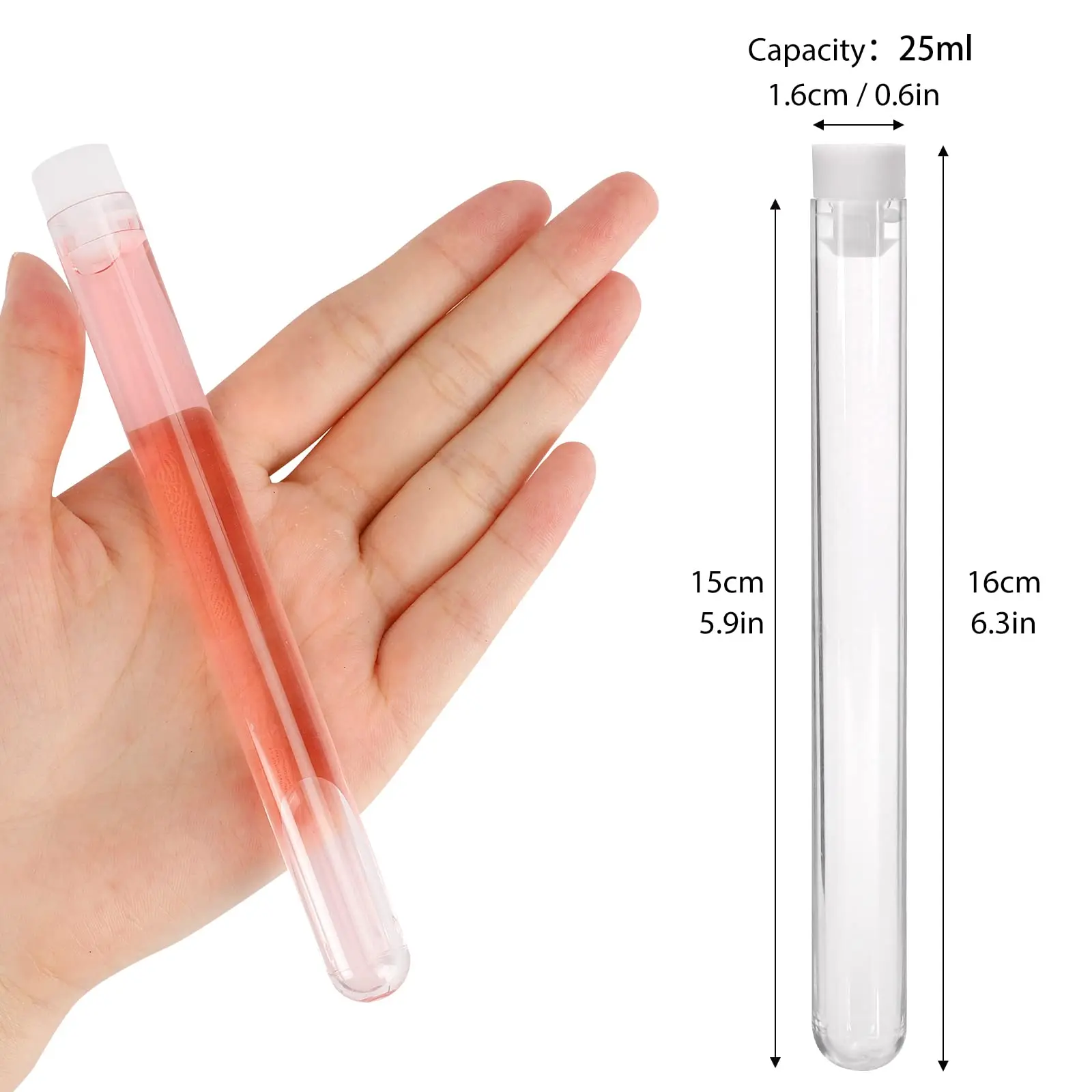 25ml 16x150mm Plastic Test Tubes with Caps Transparent Tubes for Lab Colleges Universities School  Scientific Experiments（30pcs)