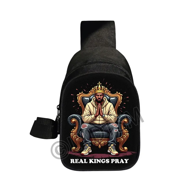 Re leoni neri con borsa sul petto con stampa corona Afro Man Preghiera Borse a tracolla da donna per borse a tracolla da viaggio Portachiavi per telefono
