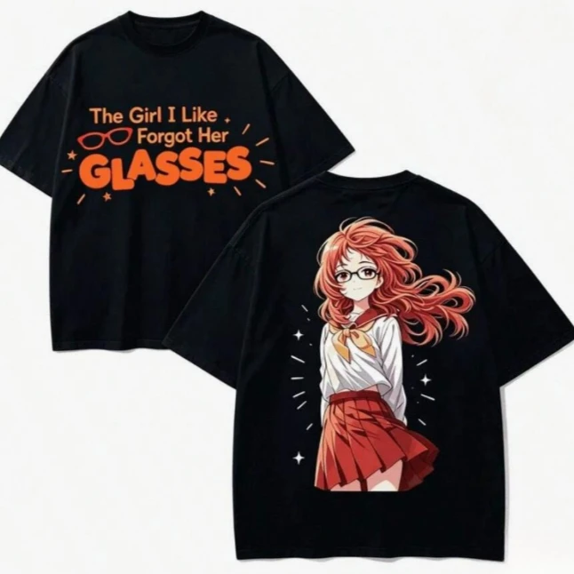 Summer Hot Sale The Girl I Like Forgot Her Glasses T-shirt Harajuku Cotton New Model High Street Retro Fashion Oversized T-shirt