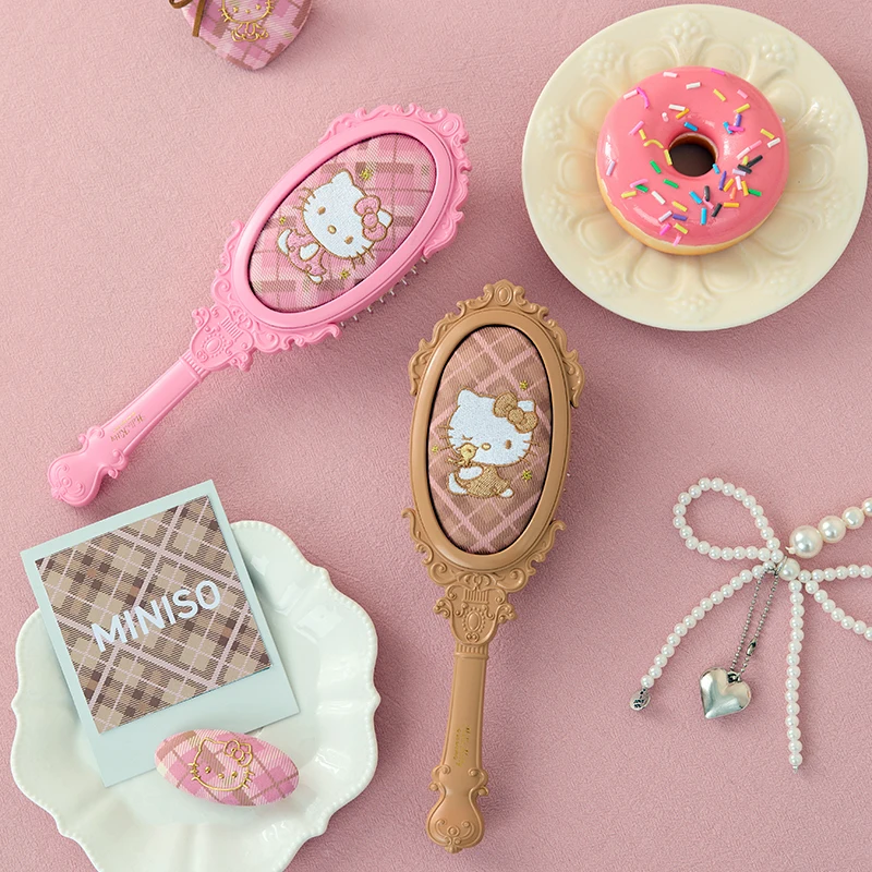 Sanrio Hello Kitty Retro Plaid Air Cushion Hair Brush - Portable Detangling Styling Tool for Kids, Travel, Gentle Hair Care