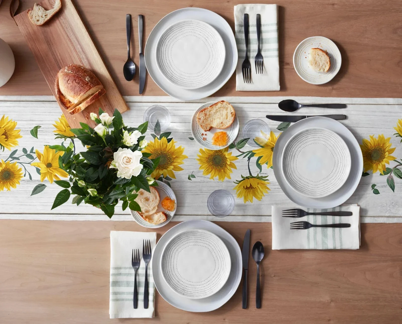 Summer Sunflower Wood Grain Linen Table Runners Dresser Scarves Reusable Farmhouse Kitchen Dining Table Runners Party Decor