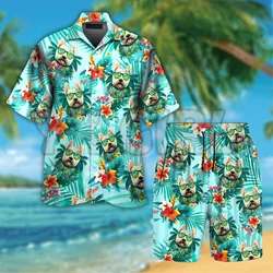 Chemise hawaïenne imprimée en 3D et short de plage, West Highland, White Terrier, chien portant des lunettes de soleil, drôle, coloré