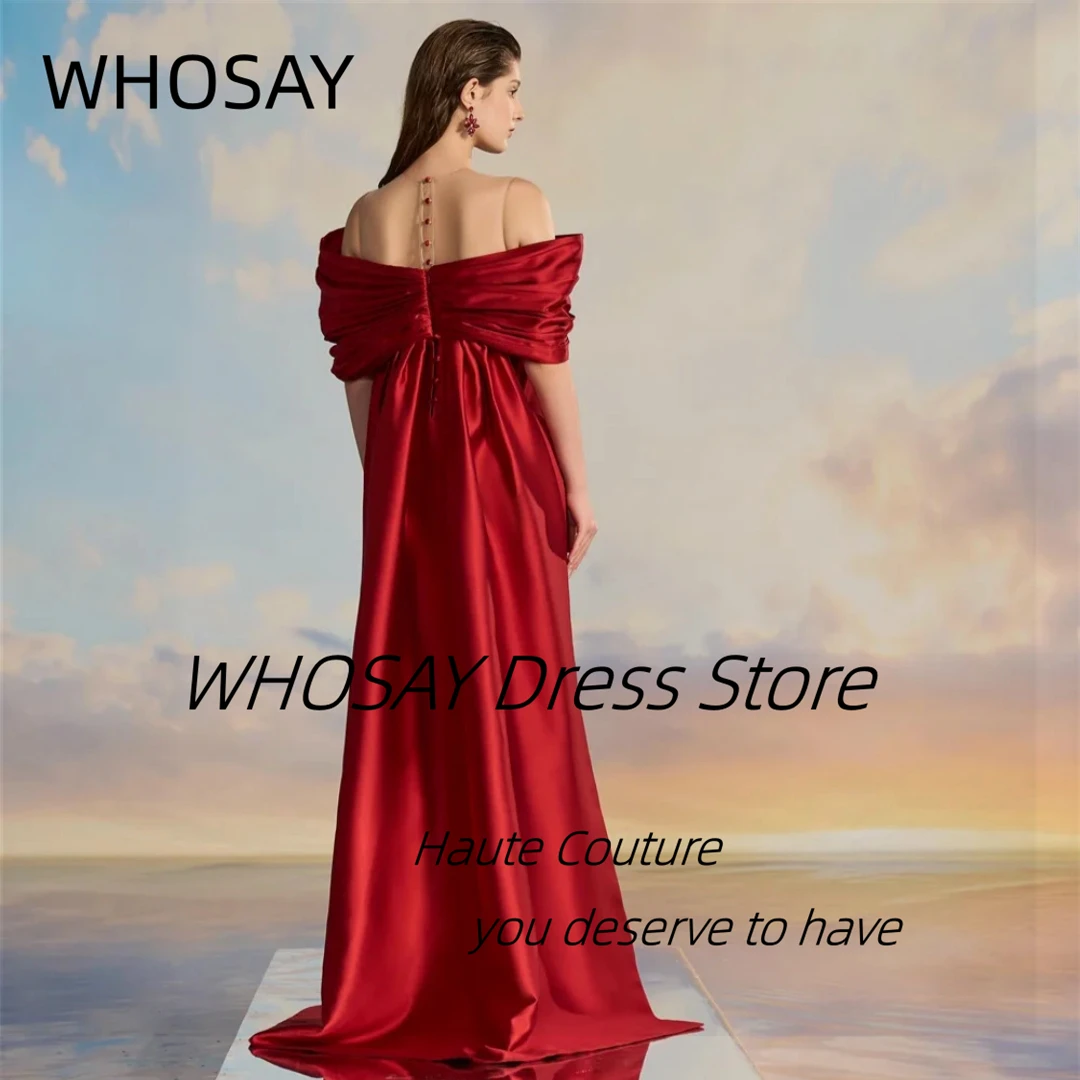 WHOSAY Sheer O-Neck Evening Dresses Customized Beading Off Shoulder Buttons Back Prom Dress Long Elegant Party Bride Gowns