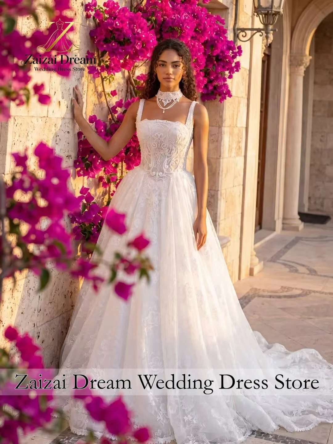 Customzied Luxury Lace Wedding Dress Square Neck Bridal Gown Spaghetti Straps A Line Princess Wedding Dresses Vestido De Novia