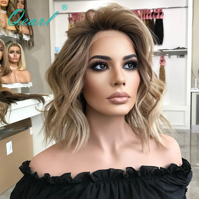 Wigs Human Hair Natural Loose Wavy Glueless Lace Frontal Wig Ash Blonde Light Brown 13x4 Short Bob Women Lace Wig Sale Qearl