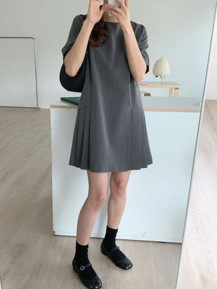 Saia Midi Plissada Feminina Ele Chic, Estilo Coreano, Cintura Alta, Verão, Modelo A-Line