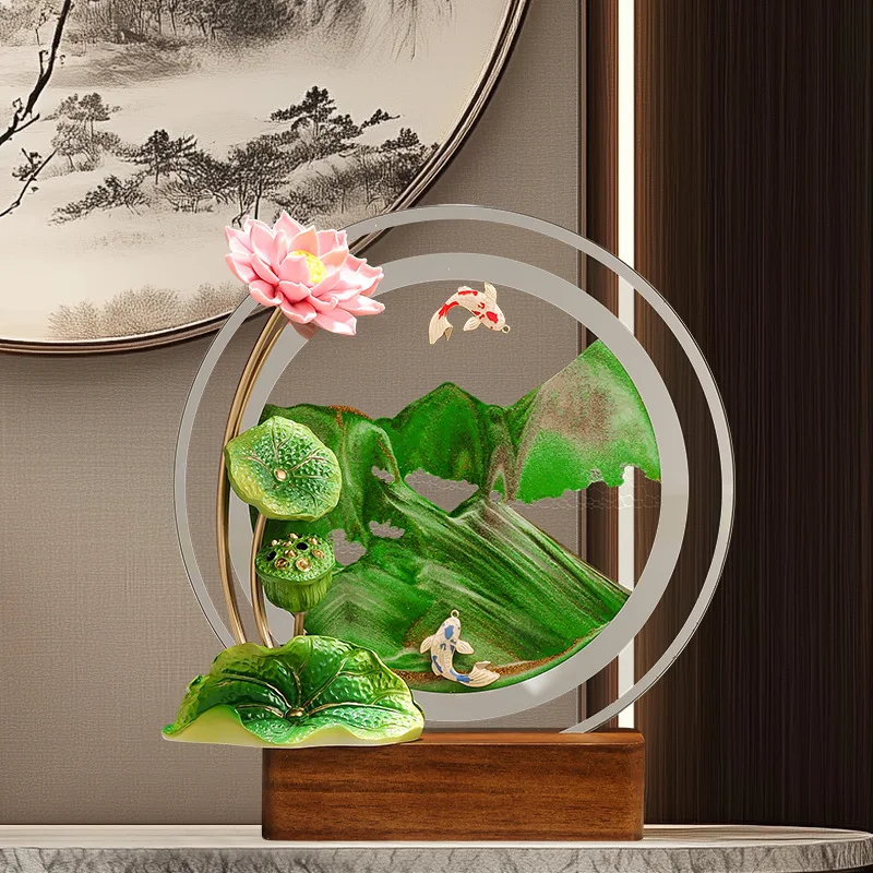 HYS lotus quicksand painting ornament high-end living room study Bogu rack wine cabinet decoration office housewarming gifts