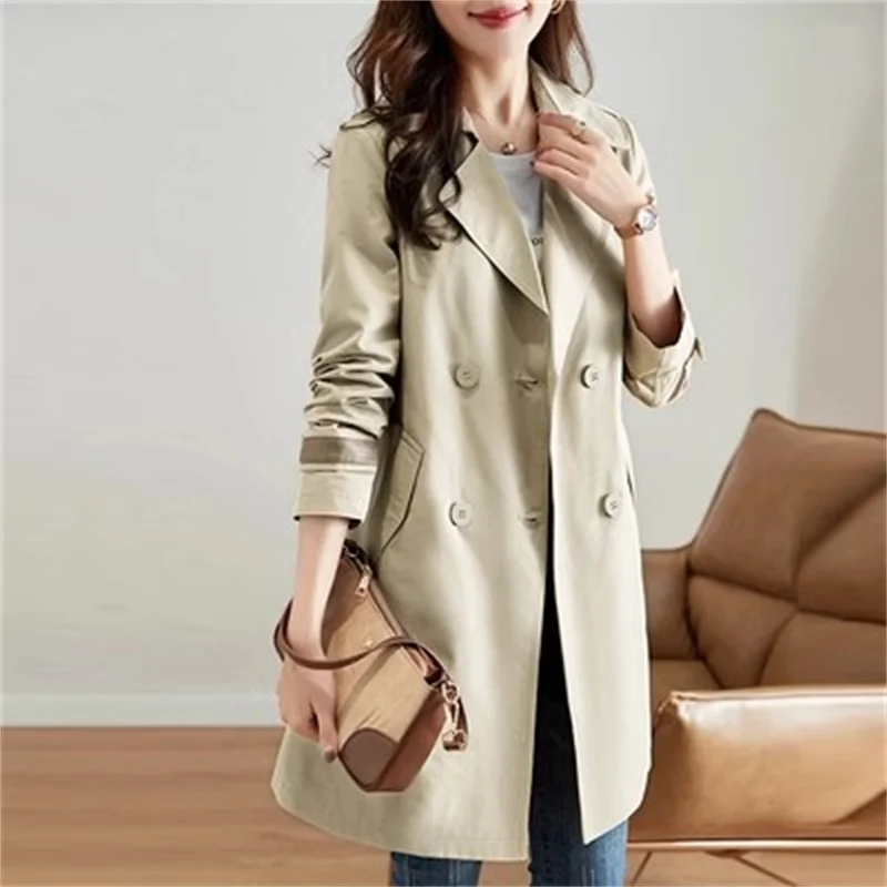 Double Breasted Windbreaker Women\'s Spring and Autumn 2024 New Fashion Popular Long Popular Coat Female Suit Collar Coat Pink