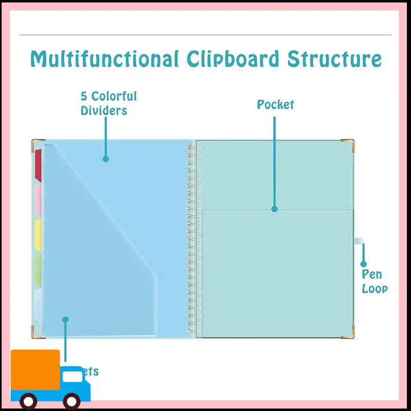 

Professional-Clipboard Folio,5 Dividers With 10 Pockets, Elastic Pen Holder And Folder Labels, Spiral Nurse Clipboard Art Board
