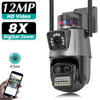 Outdoor Wireless 6K 12MP WiFi Security Camera ICSee Smart Three Lens 8X Zoom PTZ Video Surveillance IP Camera CCTV Auto Tracking