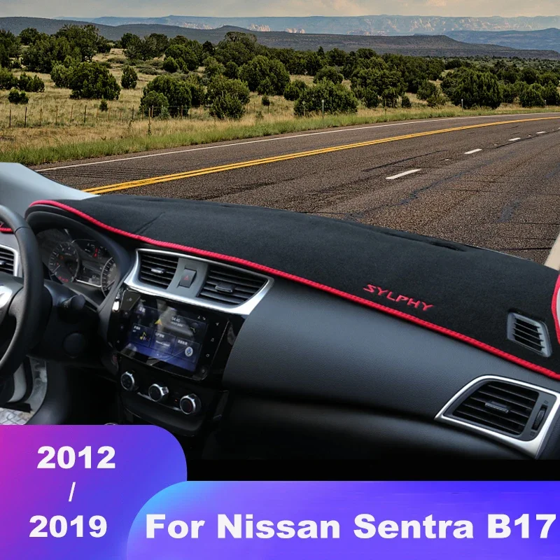 

Для Nissan Sentra B17 Sylphy 2012-2017 2018 2019, чехлы на приборную панель автомобиля, избегайте световой коврика, солнцезащитный козырек, анти-УФ-коврики, нескользящий коврик