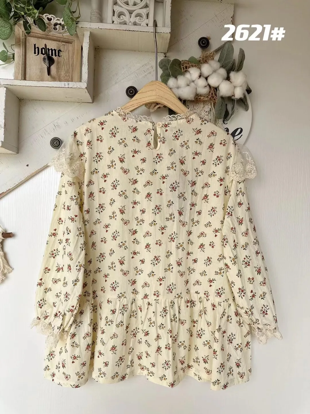 Blusa Holgada de Algodón con Encaje Floral y Parches, Estilo Coreano, para Primavera/Verano