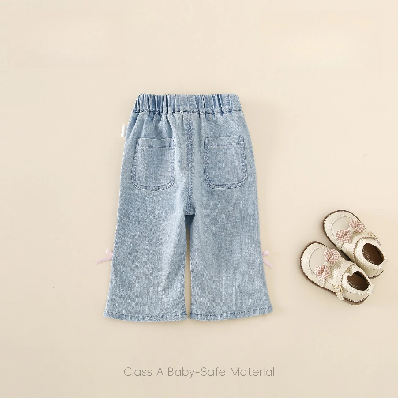 Autumn New Girl Baby Pants Close-fitting Comfortable Elastic Waist Lace Trim Bowknot Jeans
