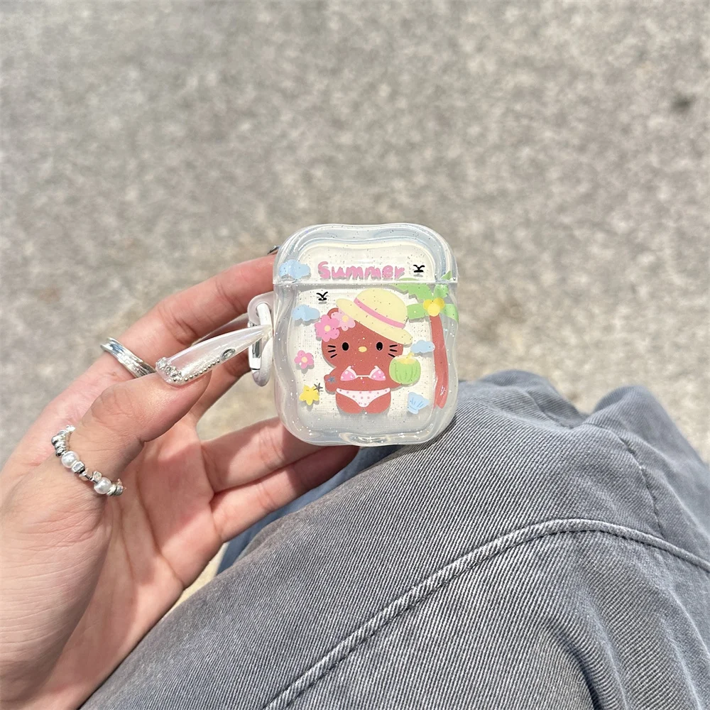 Koreanische INS Fashion Glitter Hello Kitty Kopfhörerhülle für Airpods 4 3 2 Airpods Pro 2 Fundas mit 3D-Charm-Kopfhörer Niedliche Hülle