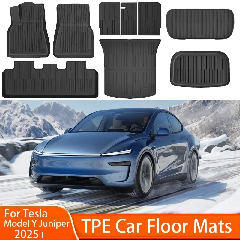 

Floor Liners and Seat Back Pads for New Tesla Model Y Juniper 2025 All-Weather Waterproof TPE Trunk Mats Foot Mats Car Part