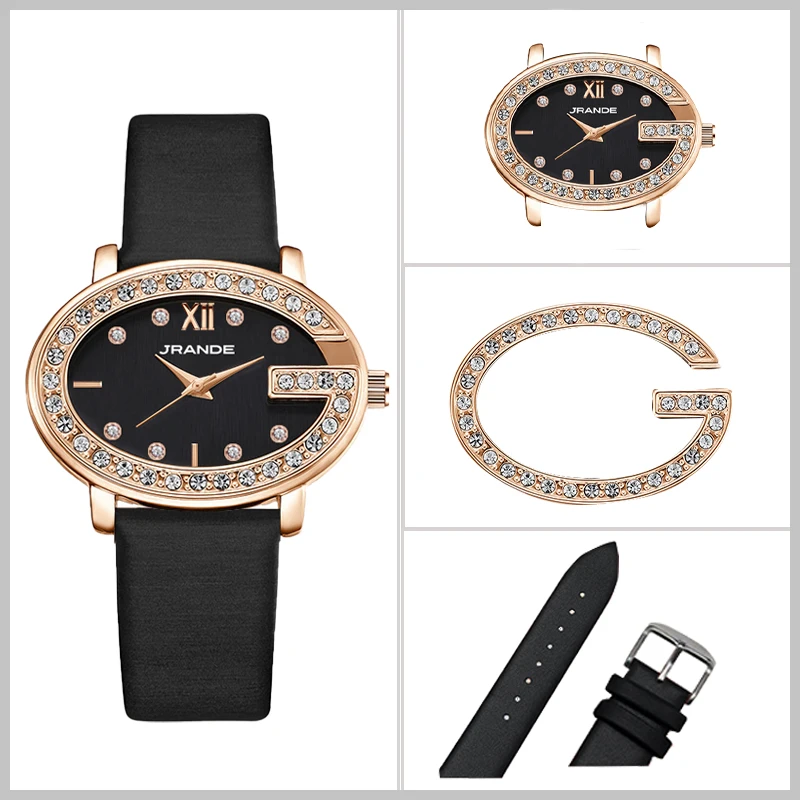 Fashion Women Watches Black Leather Waterproof Casual Hand Clock  Women wristwatch with rhinestones Elegant Female  watch brown