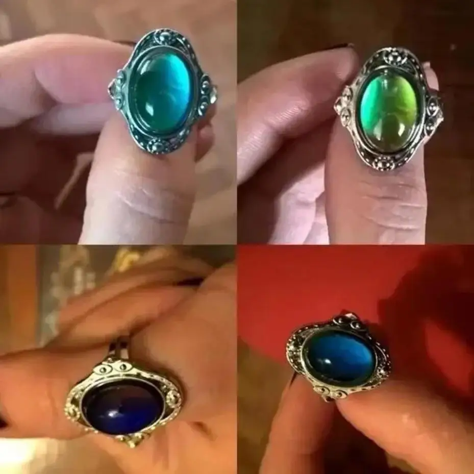 1 Pcs Retro Mood Warm Color Changing Ring Gem LCD Color Changing Ring Adjustable Temperature Control Women Fashion Jewelry