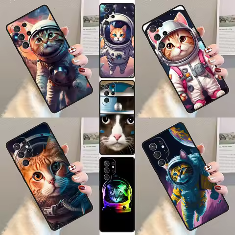 Space Kitty Cat Adventures Phone Case For Samsung Galaxy S23 S21 S20 FE S24 S22 Ultra Note20 S10 S9 S8 Plus Silicone Cover