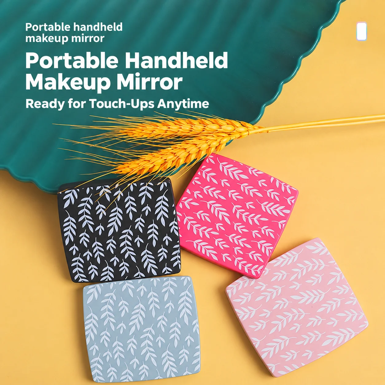 Double-Sided Mirror White Leaf Pattern Portable Travel Mirror Folding Makeup Mirror Glass For Office Travel Home Vanity