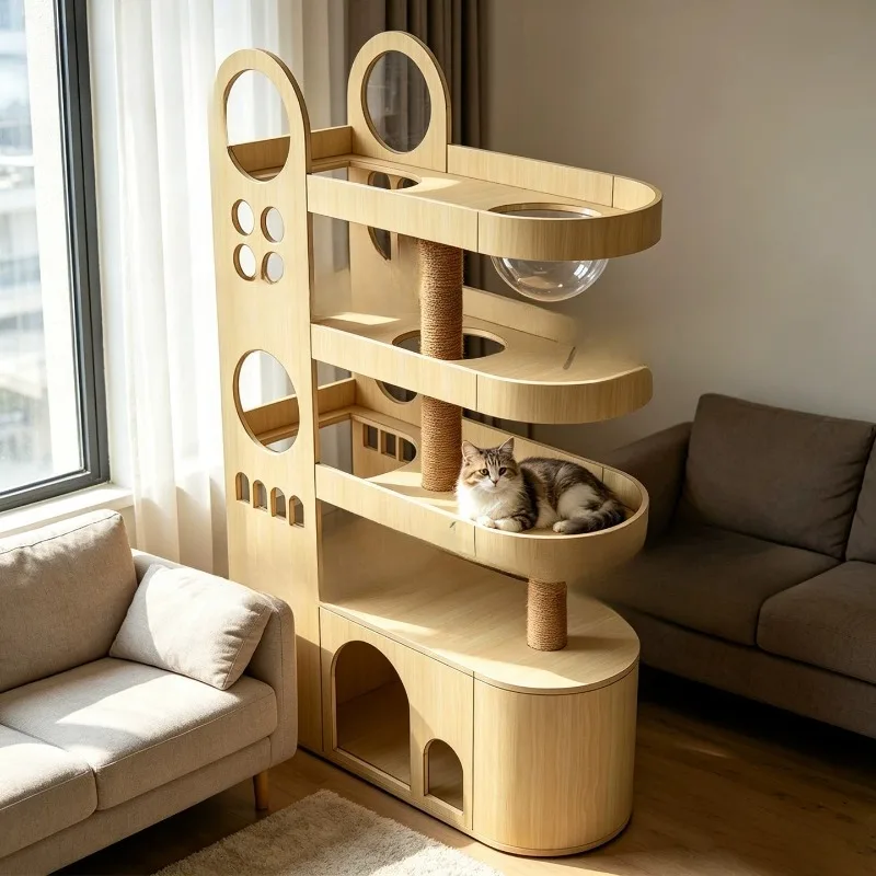 Creative big cat special arc balcony climbing space capsule  villa scratching board climbing frame
