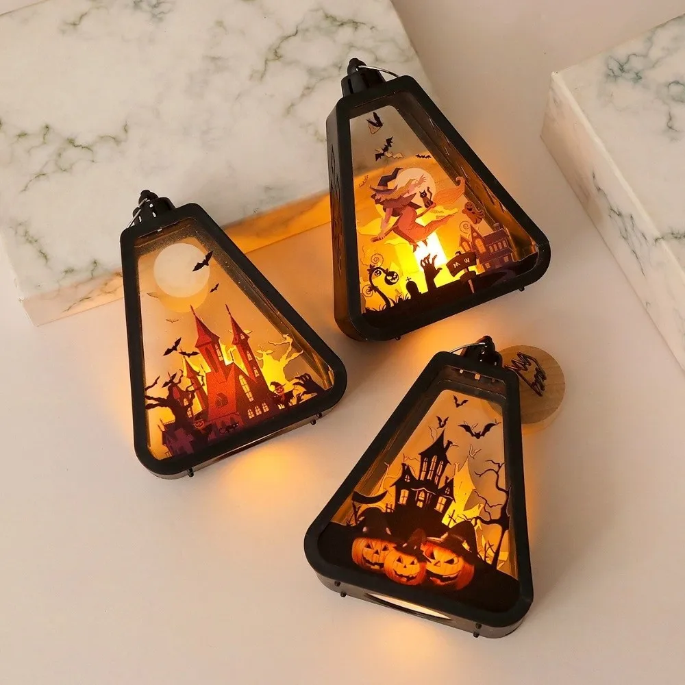 Creative Plastic Halloween LED Lamp Battery Operated Cordless Mini Pumpkin Lanterns LED Light Hanging Lantern Porch Decor