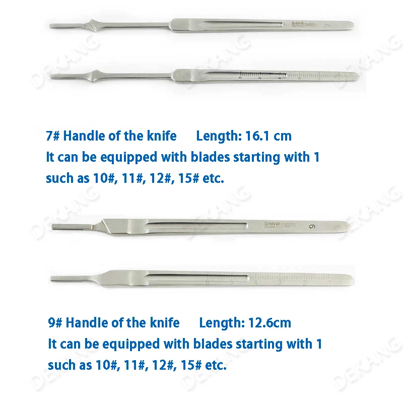 Rękojeść noża chirurgicznego, ostrze i podpórka noża są wykonane ze stali nierdzewnej bez powłoki lub ze stali węglowej.