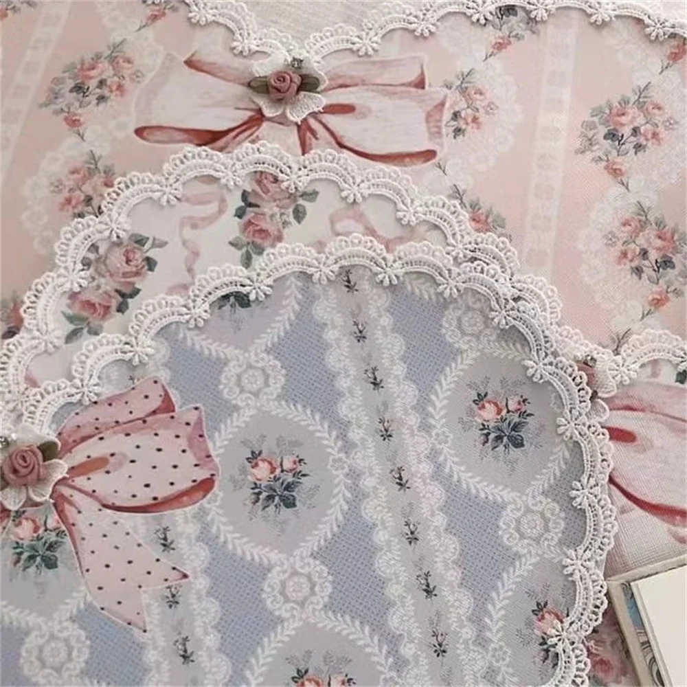 Heart-Shaped Mat Leather Waterproof And Oil-Proof Placemat Tableware Bow Printed Heat-insulating And Anti-Scalding Placemat