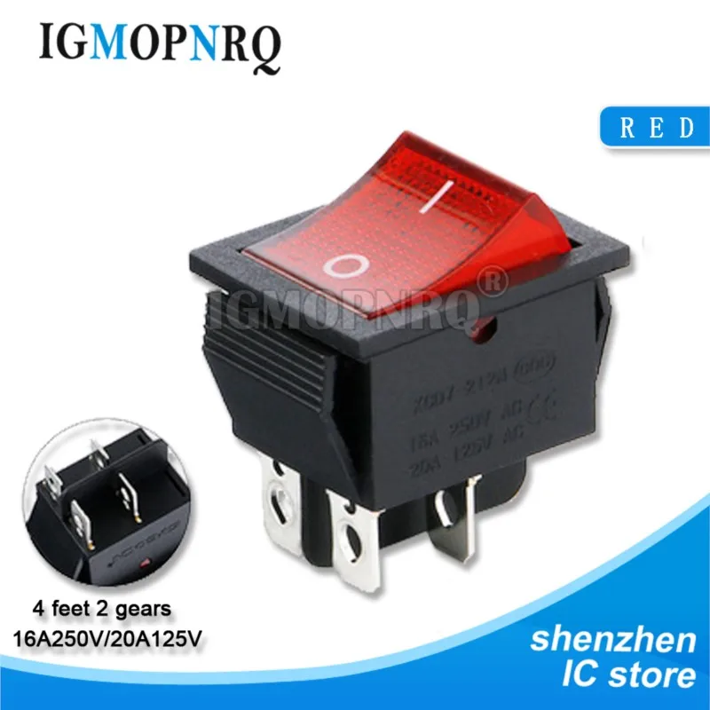 5PCS KCD4-202 4Pin Power Switch With Light 25x31mm 20A 125VAC 16A 250VAC Rocker Switch 25x31 25*31 New