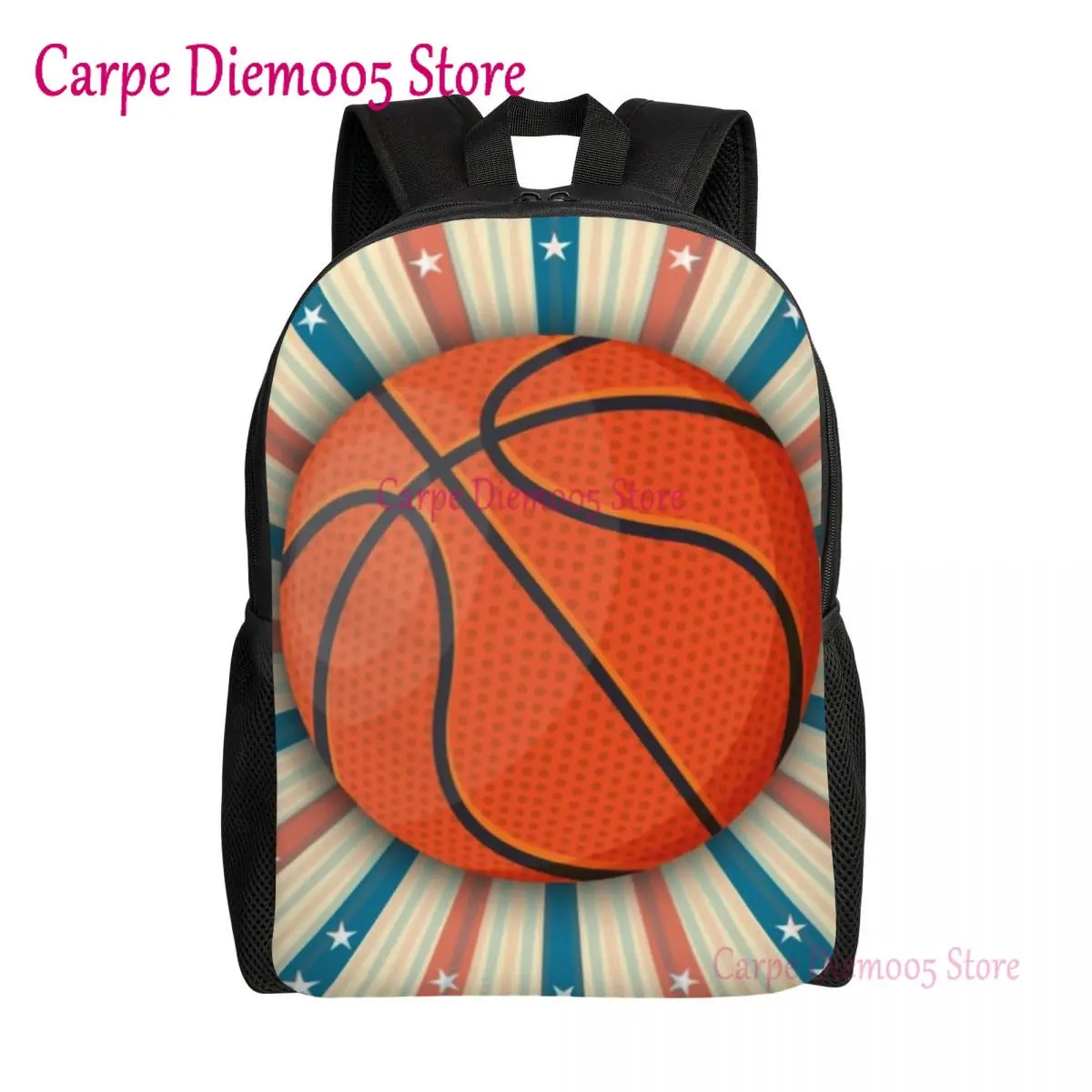 

Basketball Stars On Stripes Graphic Backpack for Boys Girls B-Ball Lover School College Travel Bags Bookbag Fits 15 Inch Laptop