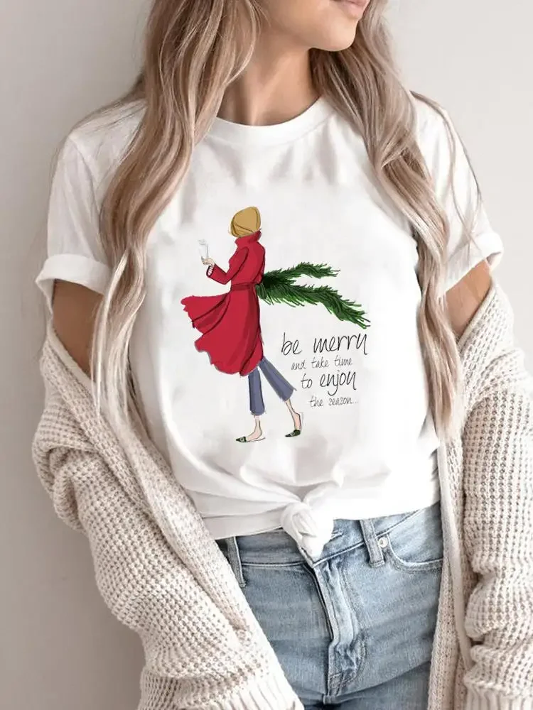 Women Holiday Clothing Merry Christmas Fashion Female Tree Lovely Season Shirt Print T Top Graphic Tee New Year T-shirts