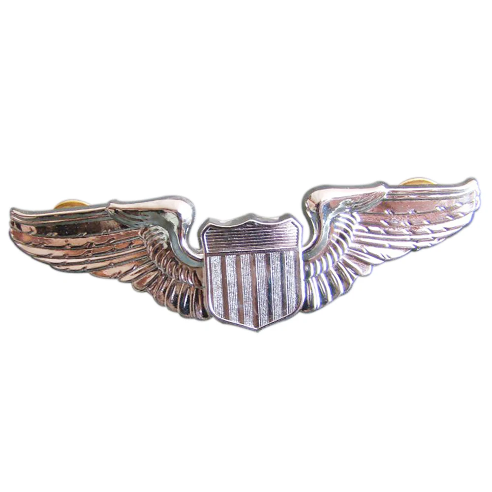 WWII US INSIGNIA U.S. AIR FORCE AVIATOR PILOT METAL WINGS PIN SILVER BADGE