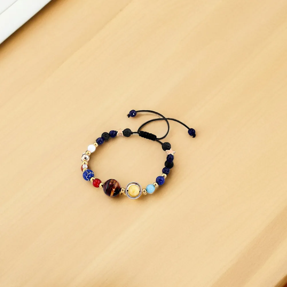 2Pcs Solar System Planet Bracelet Natural Stone Beads Eight Planets Galaxy Jewelry for Women Space Themed Aesthetic Daily Wear