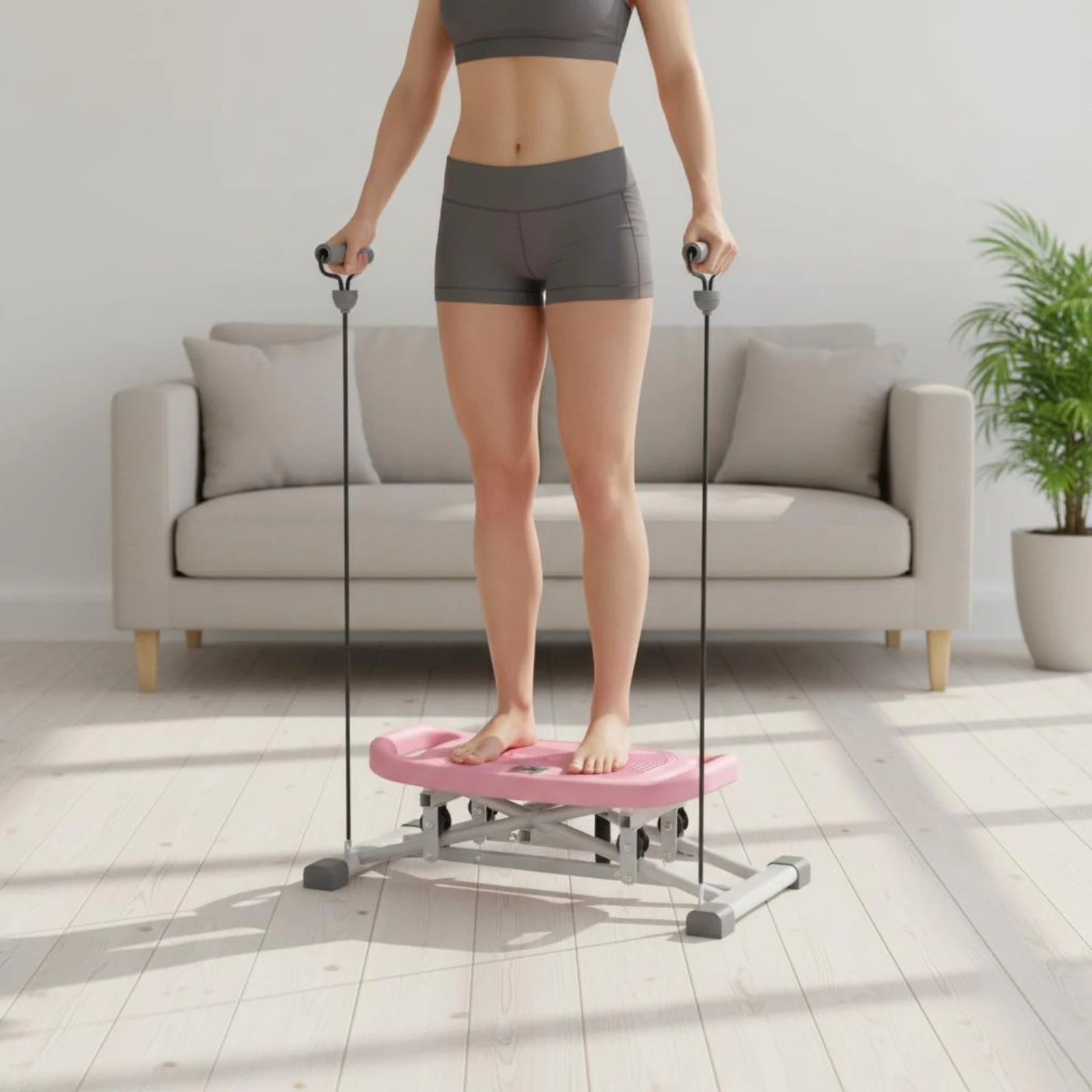 

Ski Stepper Resistance Cords Folding Stepper Foldable Stair Climber Built-in Display Home Fitness Equipment Space Saving