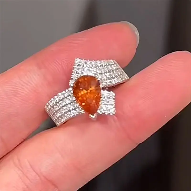 new-100-925-silver-2-carat-fanta-orange-micro-inlaid-diamond-ring-6-9-pear-shaped-orange-playful-orange-wedding-jewelry
