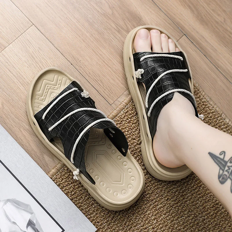 Summer New Fashionable Outdoor Men's Sandals Comfortable Thick Soft Bottom Sports and Leisure Beach Straw