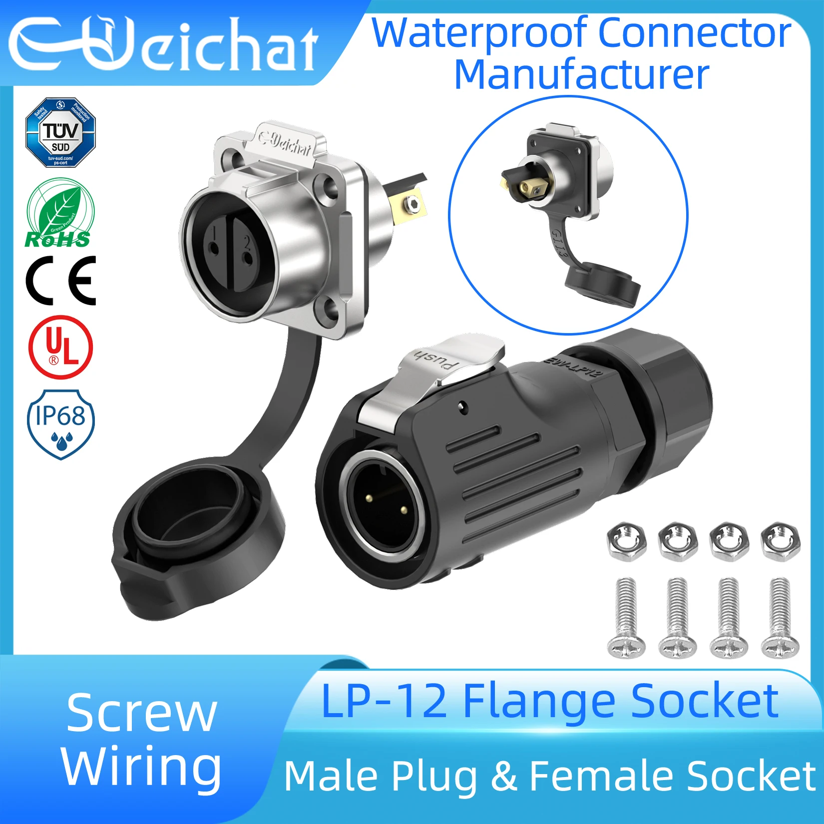 

LP12 Screw Wiring Waterproof Electrical Connector Industrial Circular Aviation Adapter M12 2-8 Pin Flange Socket Solderless
