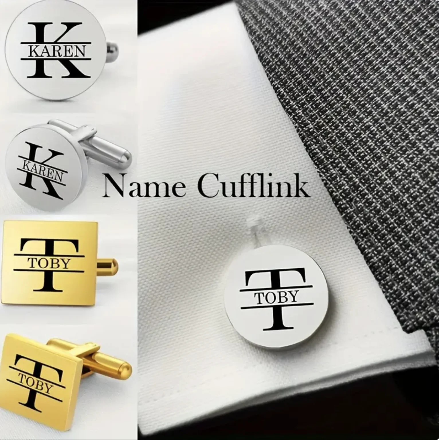 Stainless Steel Personalized Name Cufflink, Shirt Button, For Wedding Party Gift, Personalized Products