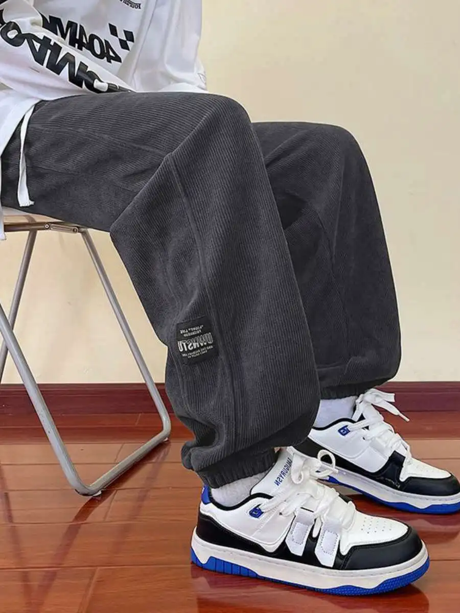 

Men's Casual Harlan Sports Pants Fce Lined Loose Fit Trousers Autumn Winter High Waist Long Pants Trendy Streetwear